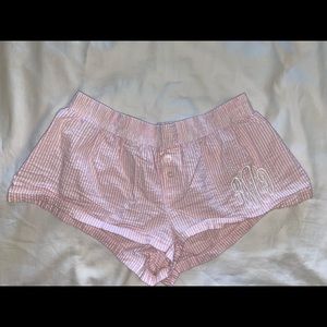 Seersucker pajama shorts, pink & white stripe